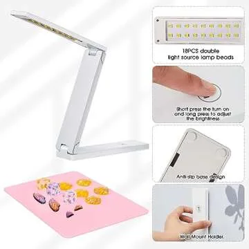 VIHOSE UV Light for Resin Curing Foldable UV Resin Light with 18 Lamp Beads Large Lamp with Silicone Pad for Molds, Jewelry Making, DIY Crafts Supplies(White)