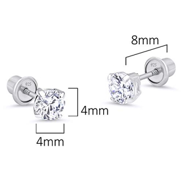 925 Sterling Silver Rhodium Baby Girls Screwback Earrings