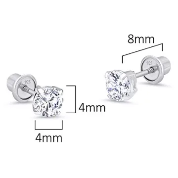 925 Sterling Silver Rhodium Baby Girls Screwback Earrings