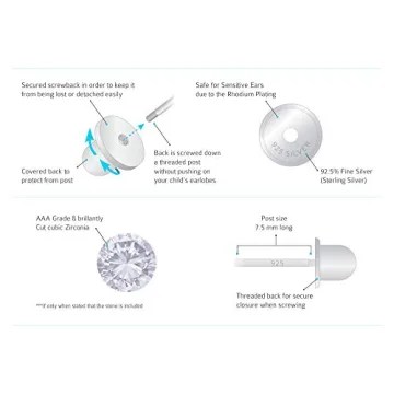 925 Sterling Silver Rhodium Baby Girls Screwback Earrings