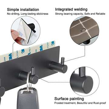 VIRFIN Key Holder for Wall with 2 Self-Adhesive Tapes, No Damage Key Holder Rack for Wall with 3 Key...
