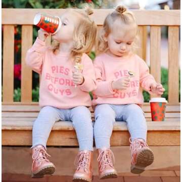 Twopumpkin Toddler Valentine's Day Shrit Baby Girl Letter Print Outfit Crewneck Sweatshirt Long Sleeve Holiday Sister Matching Clothes 2-3T V Fries Before Guys Pink