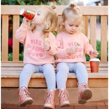 Twopumpkin Toddler Valentine's Day Shrit Baby Girl Letter Print Outfit Crewneck Sweatshirt Long Sleeve Holiday Sister Matching Clothes 2-3T V Fries Before Guys Pink