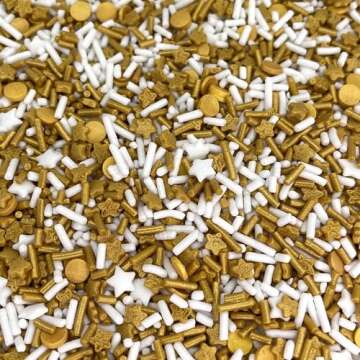 Manvscakes Sprinkles- Edible Cake and Cupcake Sprinkles with Assorted Shapes and Sizes for Parties, Metallic Sprinkle Mix for Cookies, Ice Cream, Cake and Cupcake Decorating, 4 oz, Gold sprinkles