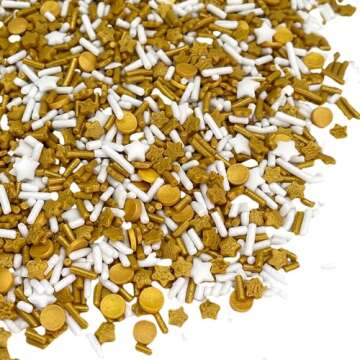 Manvscakes Sprinkles- Edible Cake and Cupcake Sprinkles with Assorted Shapes and Sizes for Parties, Metallic Sprinkle Mix for Cookies, Ice Cream, Cake and Cupcake Decorating, 4 oz, Gold sprinkles