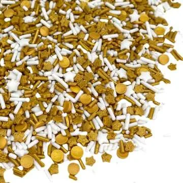 Manvscakes Sprinkles- Edible Cake and Cupcake Sprinkles with Assorted Shapes and Sizes for Parties, Metallic Sprinkle Mix for Cookies, Ice Cream, Cake and Cupcake Decorating, 4 oz, Gold sprinkles