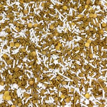 Manvscakes Sprinkles- Edible Cake and Cupcake Sprinkles with Assorted Shapes and Sizes for Parties, Metallic Sprinkle Mix for Cookies, Ice Cream, Cake and Cupcake Decorating, 4 oz, Gold sprinkles