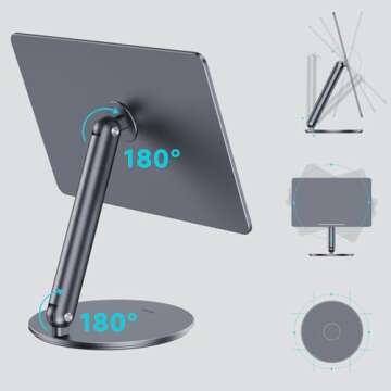 BENKS Infinity Pro Magnetic iPad Stand for iPad Pro 12.9 inch, 360° Rotating iPad Mount, Foldable iPad Pro Holder, Adjustable Rotating Aluminium Table Stand for iPad Pro 6th/5th/4th/3rd