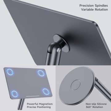 BENKS Infinity Pro Magnetic iPad Stand for iPad Pro 12.9 inch, 360° Rotating iPad Mount, Foldable iPad Pro Holder, Adjustable Rotating Aluminium Table Stand for iPad Pro 6th/5th/4th/3rd