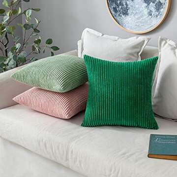 MIULEE Pack of 2 Sage Green Corduroy Soft Soild Decorative Square Throw Pillow Covers Set Cushion Cases Pillowcases for Spring Sofa Bedroom Couch 18 x 18 Inch