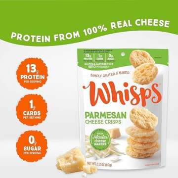 Whisps Cheese Crisps Variety Pack | Protein Chips | Healthy Snacks | Protein Snacks, Gluten Free, High Protein, Low Carb Keto Food | Parmesan, Cheddar Cheese, Asiago, Pepper Jack (2.12 Oz, 6 Pack)