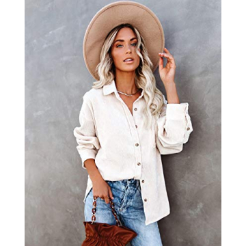 MIHOLL Womens Corduroy Button Down Casual Jacket with Pockets