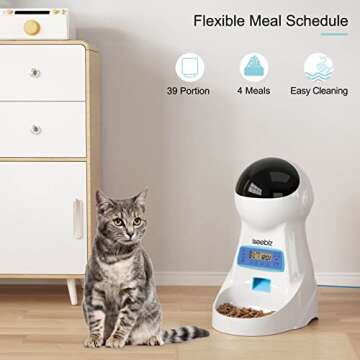 Iseebiz Automatic Cat Feeder - 4 Meals, Dual Power, Voice Recording and Fresh Food Design