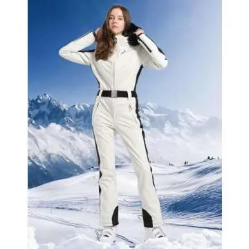 IMPHUT Women's One Piece Ski Suits Waterproof Jumpsuits Windproof Women's Snowsuit Insulated Ski Jumpsuit for Ski Skiing