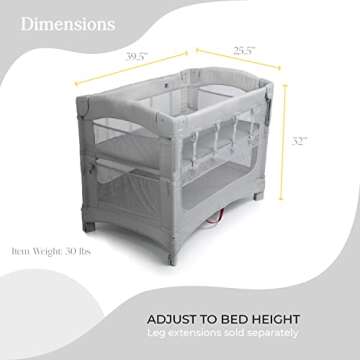 Arm’s Reach Ideal Ezee 3 in 1 Co-Sleeper Folding Bedside Bassinet and Play Yard Featuring Breathable Mesh Sides with Side Pockets for Storage and 4-Inch Sleeping Nest, White