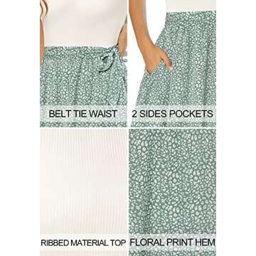 Zattcas Summer Work Dress Church Dress Midi Dress with Sleeves White Green S