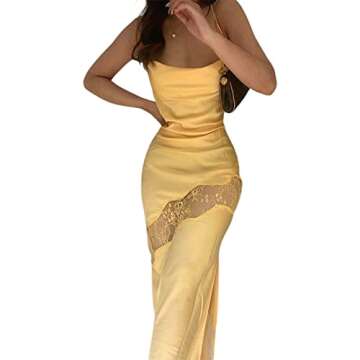 Muineobuka Women Sexy Cut Out Maxi Dress Spaghetti Strap Sleeveless Backless Bodycon Dress Summer Pa...