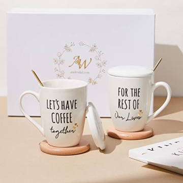 AW BRIDAL Ceramic Engagement Coffee Mugs Set - Perfect Gift for Couples