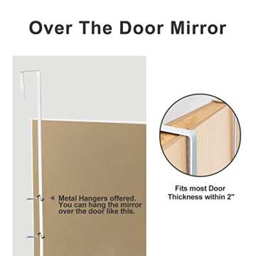 NeuType Over The Door Mirror Full Length Mirror Hanging Over Door or Leaning Against Wall or Mounted On Wall, 44"x16", White, No Stand