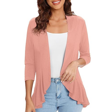 Urban CoCo Women's Casual Lightweight Open Front Cardigan with Soft Draped Ruffles in Pink, 2XL