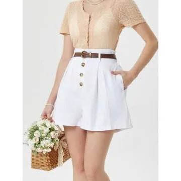 Belle Poque White Linen Shorts Wide Leg Shorts for Women Old Money Clothes Going Out Summer Pleated Shorts L