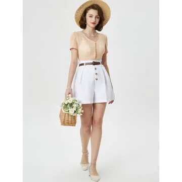 Belle Poque White Linen Shorts Wide Leg Shorts for Women Old Money Clothes Going Out Summer Pleated Shorts L