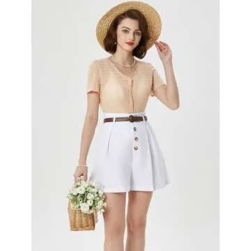 Belle Poque White Linen Shorts Wide Leg Shorts for Women Old Money Clothes Going Out Summer Pleated Shorts L