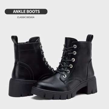 Vepose Women's 9626 Combat Ankle Boots, Lace-up Platform Chunky Heel Booties with Side Zipper, Black, Size 8 US(CJY9626 Black 08)