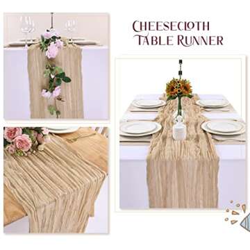 SAJOO Sand Cheesecloth Table Runner 3Pcs 13ft Rustic Gauze Table Runner Cotton Cheesecloth Table Cloth for Wedding Bridal Birthday Party Table Decorations