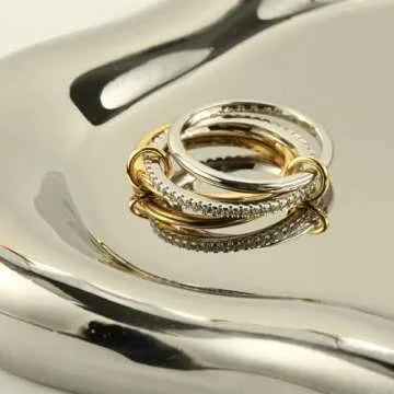 HOLINSE Stackable Rings for Women, Multicolored Connected Ring Set, Gold Silver Multi-Link Connected Ring, Stackable Cubic Zirconia Rings Set (8)