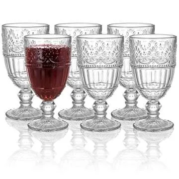 AVLA Vintage Glass Goblet Set for Any Occasion - 6 Pack