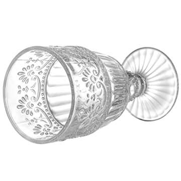 AVLA 6 Pack Glass Goblet, 12 OZ Vintage Wine Glassware, Romantic Wedding Glass Set, Drinking Stemware Beverage Cups for Party, Bar, Champagne, Juice, Beer, Cocktail, Embossed Design
