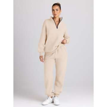 Trendy Queen Womens 2 Piece Outfits Long Sleeve Sweatsuits Half Zip Sweatshirts with Fleece Joggers ...