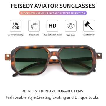FEISEDY Vintage 70s Square Aviator Sunglasses UV400 Protection