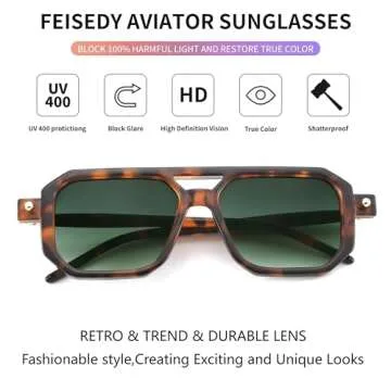 FEISEDY Vintage 70s Square Aviator Sunglasses UV400 Protection