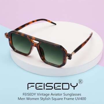 FEISEDY Vintage 70s Square Aviator Sunglasses UV400 Protection