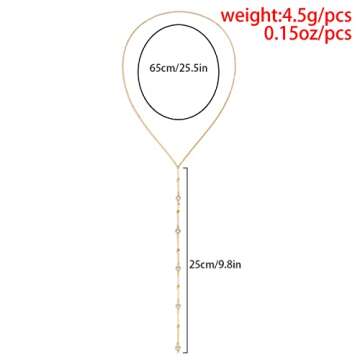 Kenjudess Bohemian Long Pendant Y Necklace Dainty Evil Eye Crystal Pearl Disc Lariat Necklace Boho Body Chain Summer Beach Accessories for Women (Gold crystal)