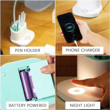 AQINGLING Desk Lamp LED Desk Light 3 Reading Light Modes with Pen Holder for College Dorm Essentials...