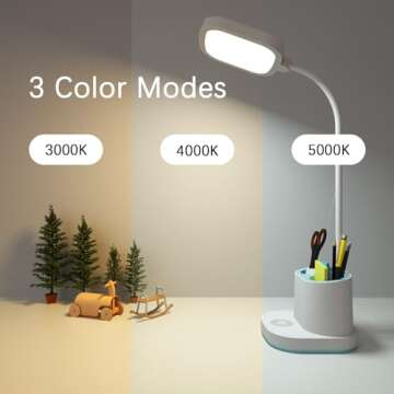 AQINGLING LED Desk Lamp with 3 Reading Modes & Pen Holder