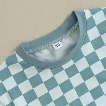 Karuedoo Newborn Baby Girl Clothes Checkered T-Shirt Bubble Romper Oversized Short Sleeve Onesie One-Piece Summer Outfit (A-Light Blue, 6-12 Months)