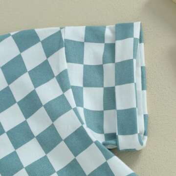 Karuedoo Newborn Baby Girl Clothes Checkered T-Shirt Bubble Romper Oversized Short Sleeve Onesie One-Piece Summer Outfit (A-Light Blue, 6-12 Months)
