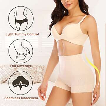 Seamless Slip Shorts for Women Under Dress Shaping Boyshorts Panties Tummy Control Shapewear (#57 Beige(light Control)-add, Small)