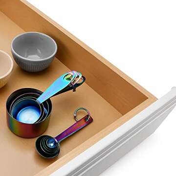 Rainbow Metal Measuring Cups and Spoons Set – 9 Piece Stylish Kitchen Tools