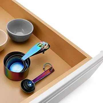 Rainbow Metal Measuring Cups and Spoons Set – 9 Piece Stylish Kitchen Tools