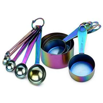 Rainbow Metal Measuring Cups and Spoons Set – 9 Piece Stylish Kitchen Tools