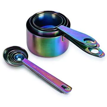 Rainbow Metal Measuring Cups and Spoons Set – 9 Piece Stylish Kitchen Tools