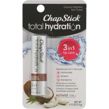 ChapStick Total Hydration Coconut Lip Balm Tube, Hydrating Coconut ChapStick for Lip Care - 0.12 Oz