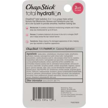 ChapStick Total Hydration Coconut Lip Balm Tube, Hydrating Coconut ChapStick for Lip Care - 0.12 Oz