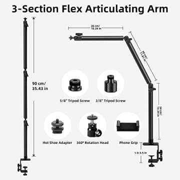 Obeamiu Overhead Camera Mount Desk Stand - Flexible Articulated Arm for DSLR and More