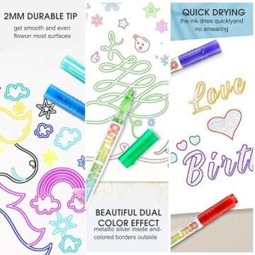 Celepen Shimmer Markers Double Line Outline Markers, Stocking Stuffers for Kids Teens Girls, Gifts for 4-12 Year Old Girls, 12Colors Glitter Metallic Outline Markers Set Christmas Gifts for Teenagers